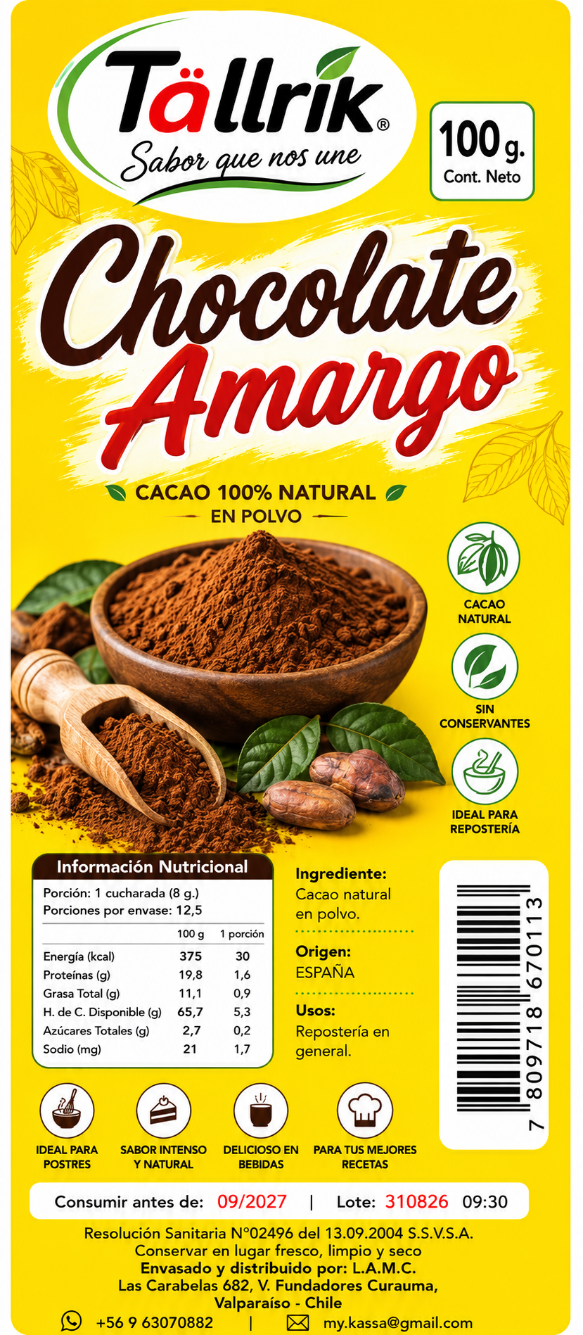 Etiqueta de Chocolate amargo Tallrik